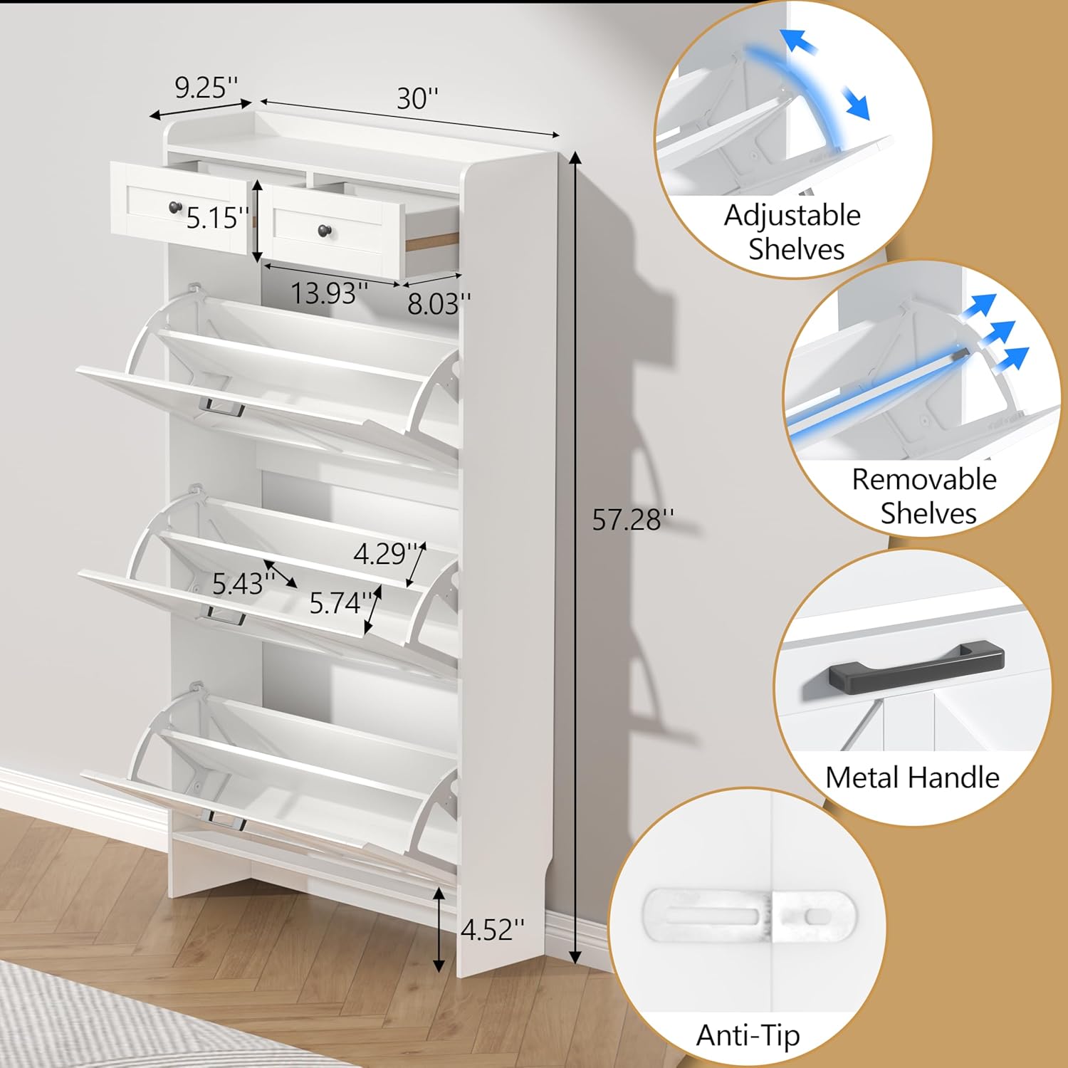 Dulap pantofi cu sertare rabatabile și depozitare, imagine 7