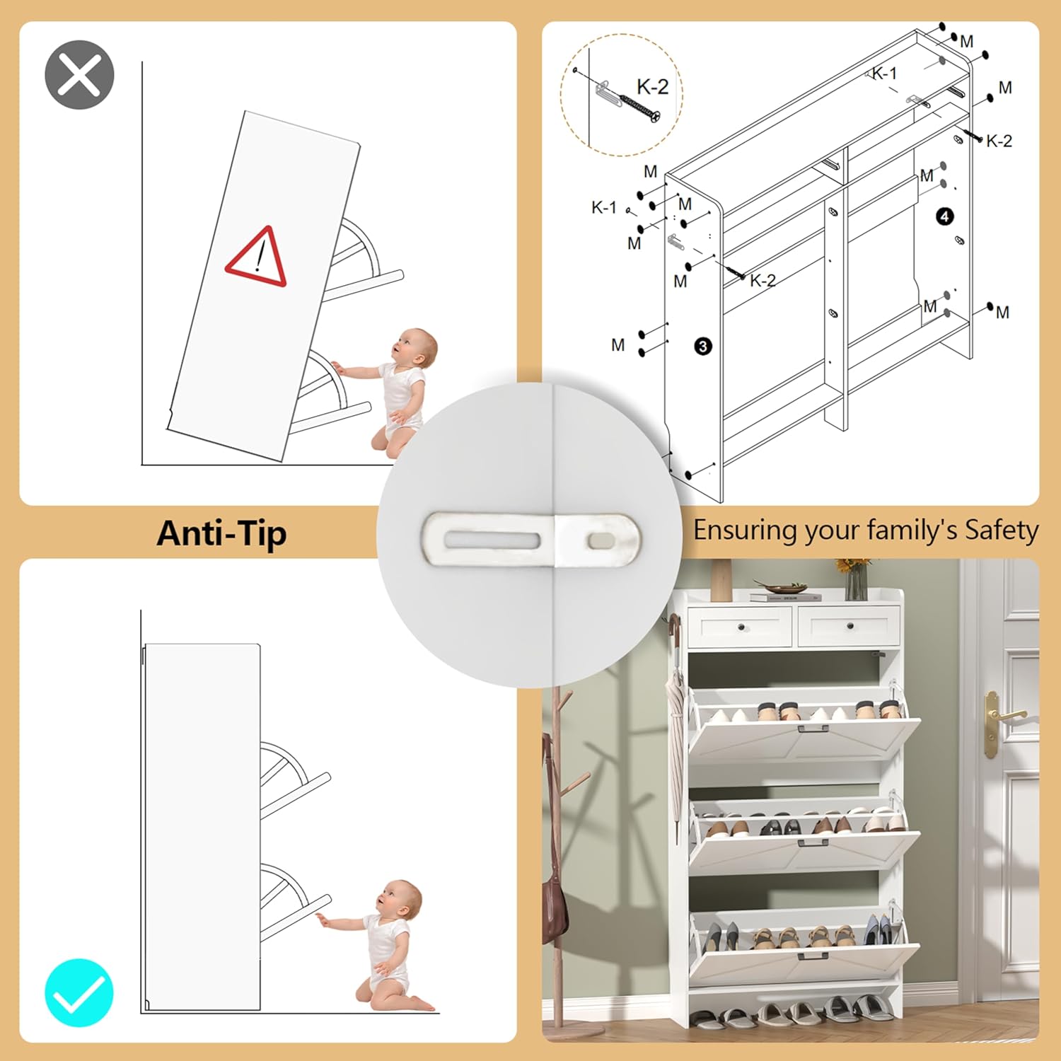 Dulap pantofi cu sertare rabatabile și depozitare, imagine 8